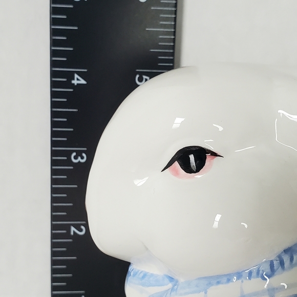 Vintage White Bunny Ceramic Figurine Blue Gingham Scarf Easter Spring - Picture 9 of 11